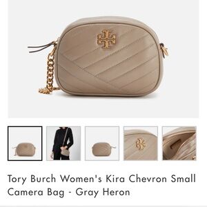 Tory Burch Kira chevron small leather camera bag gray heron pristine condition